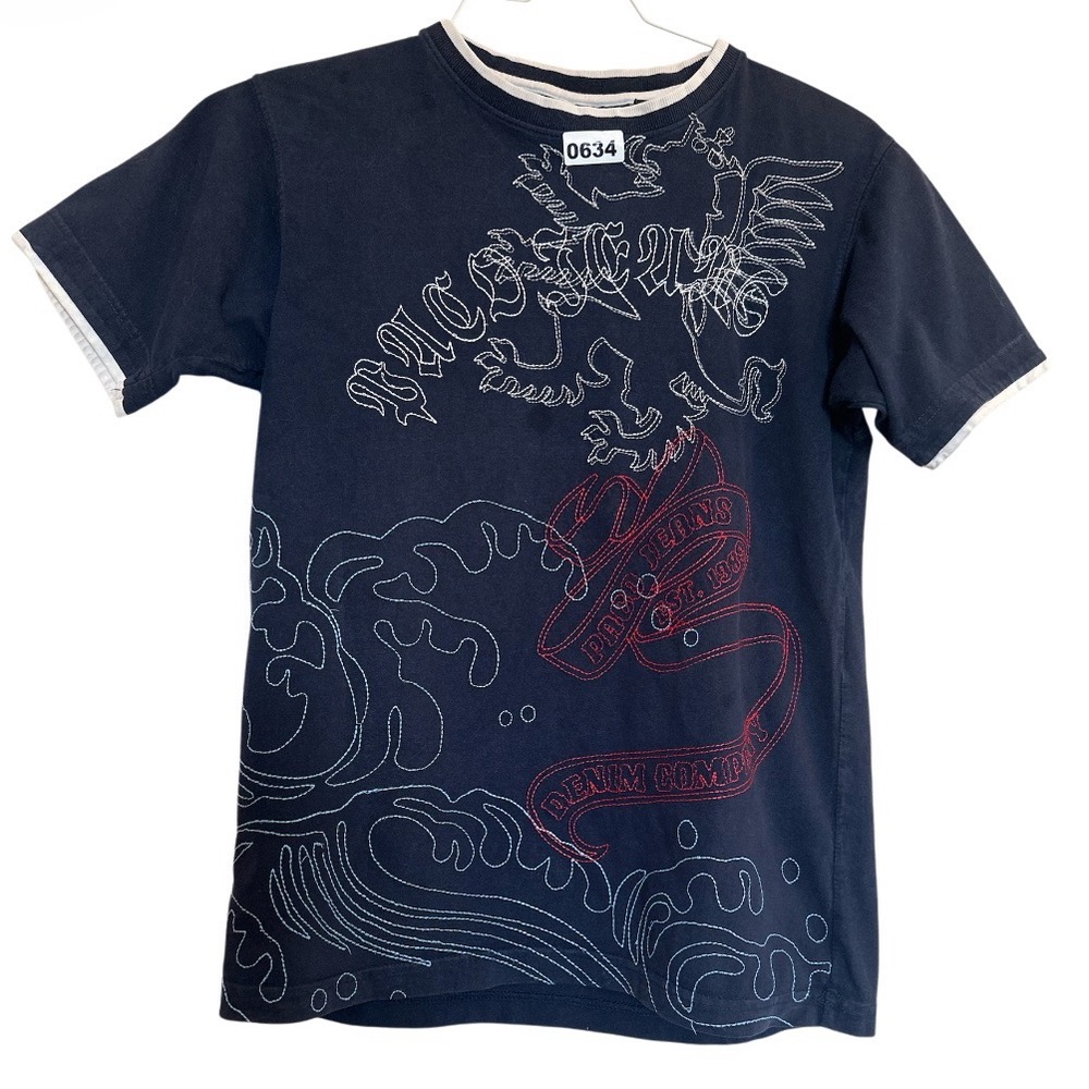 Vintage Paco Jeans Embroidered T shirt Juniors Small navy Red White Short Sleeve